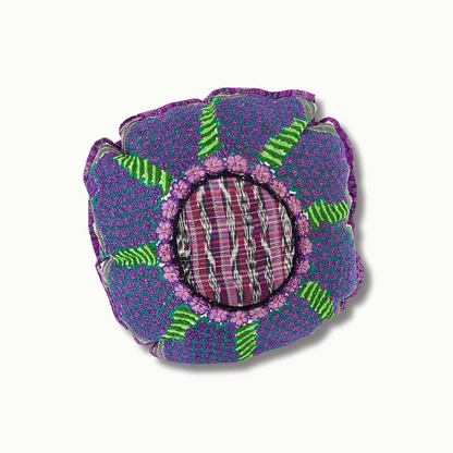 Up-cycled Moon Floral Huipil One-of-a-Kind Round Boho Pillow Cover - Guatemala